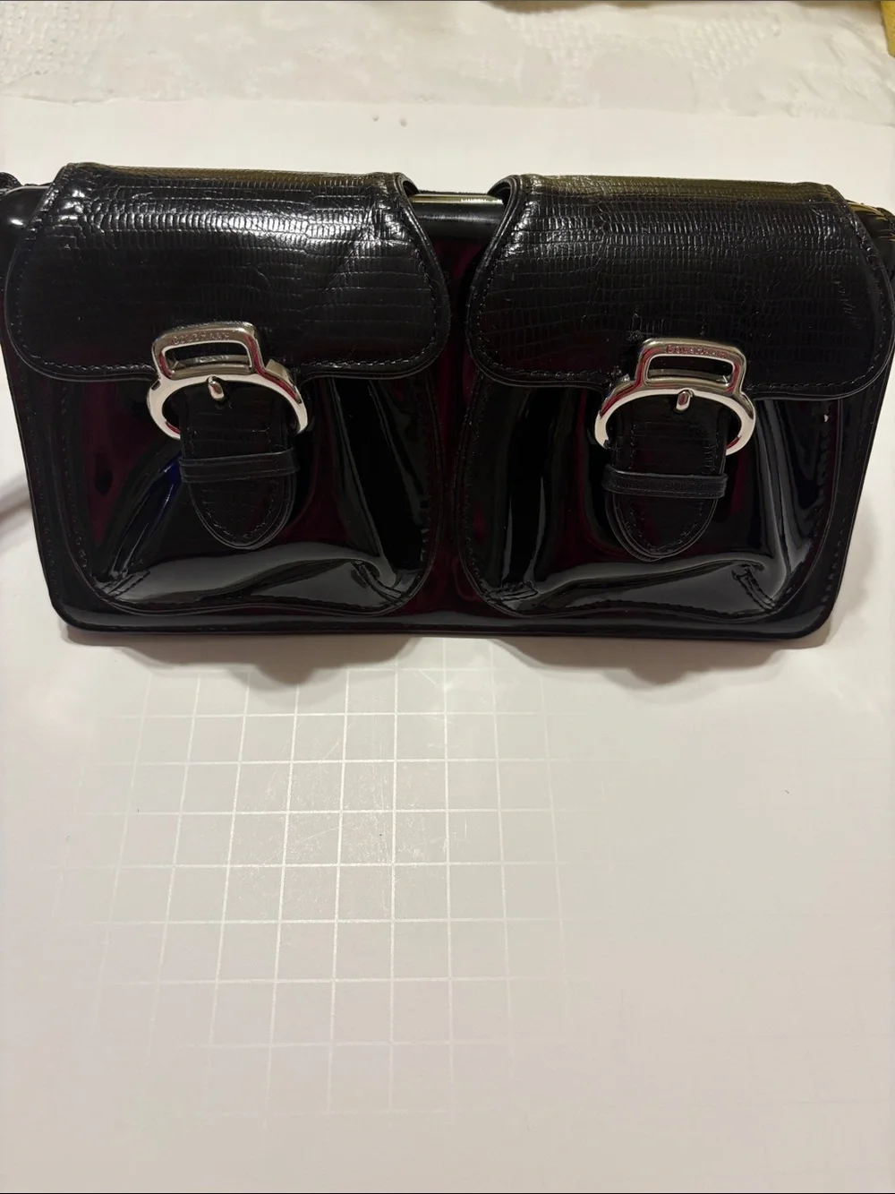 Cole Haan Black Patent Double-Pocket Wristlet Clutch